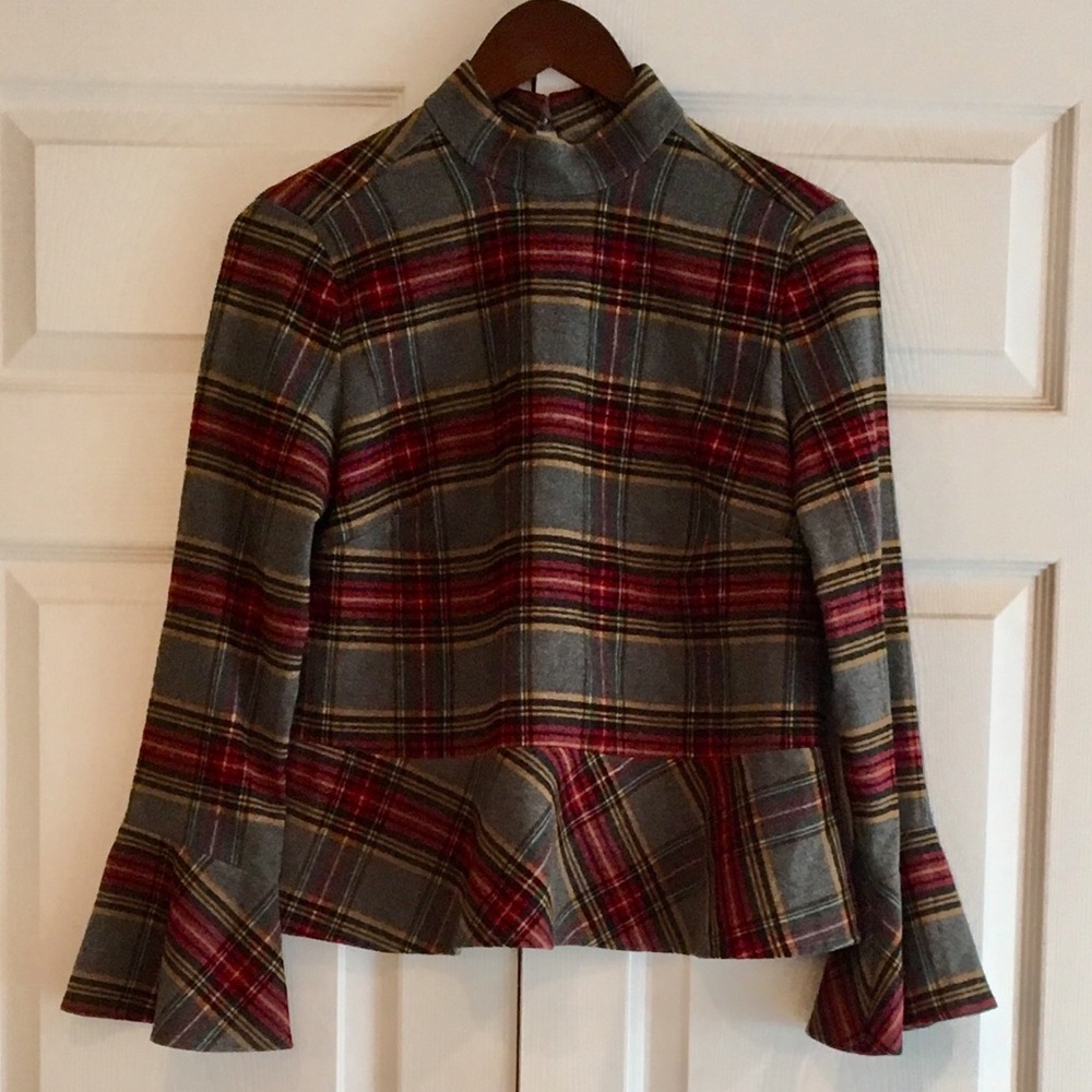 BP Plaid Peplum Top XXS